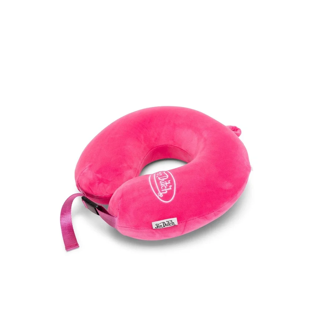 Von Dutch Hot Pink Embroidered Logo Travel Neck Pillow with Buckle Strap